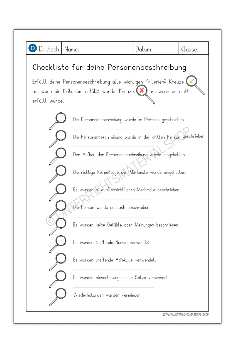 Personenbeschreibung Checkliste