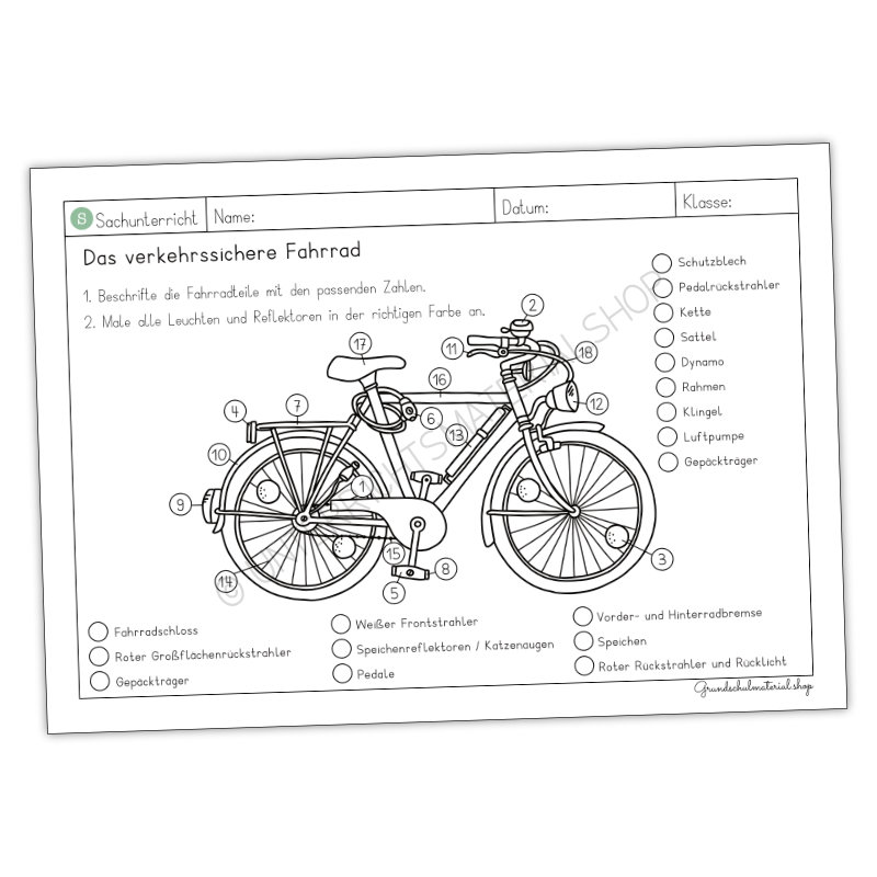 Das verkehrssichere Fahrrad Arbeitsblatt