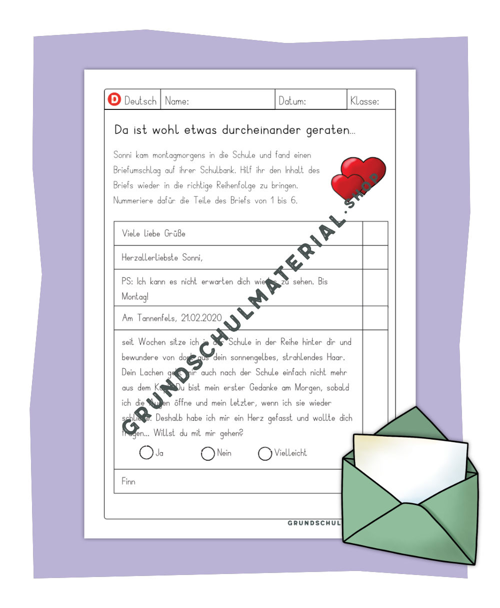 Arbeitsblatt Reihenfolge eines Briefs