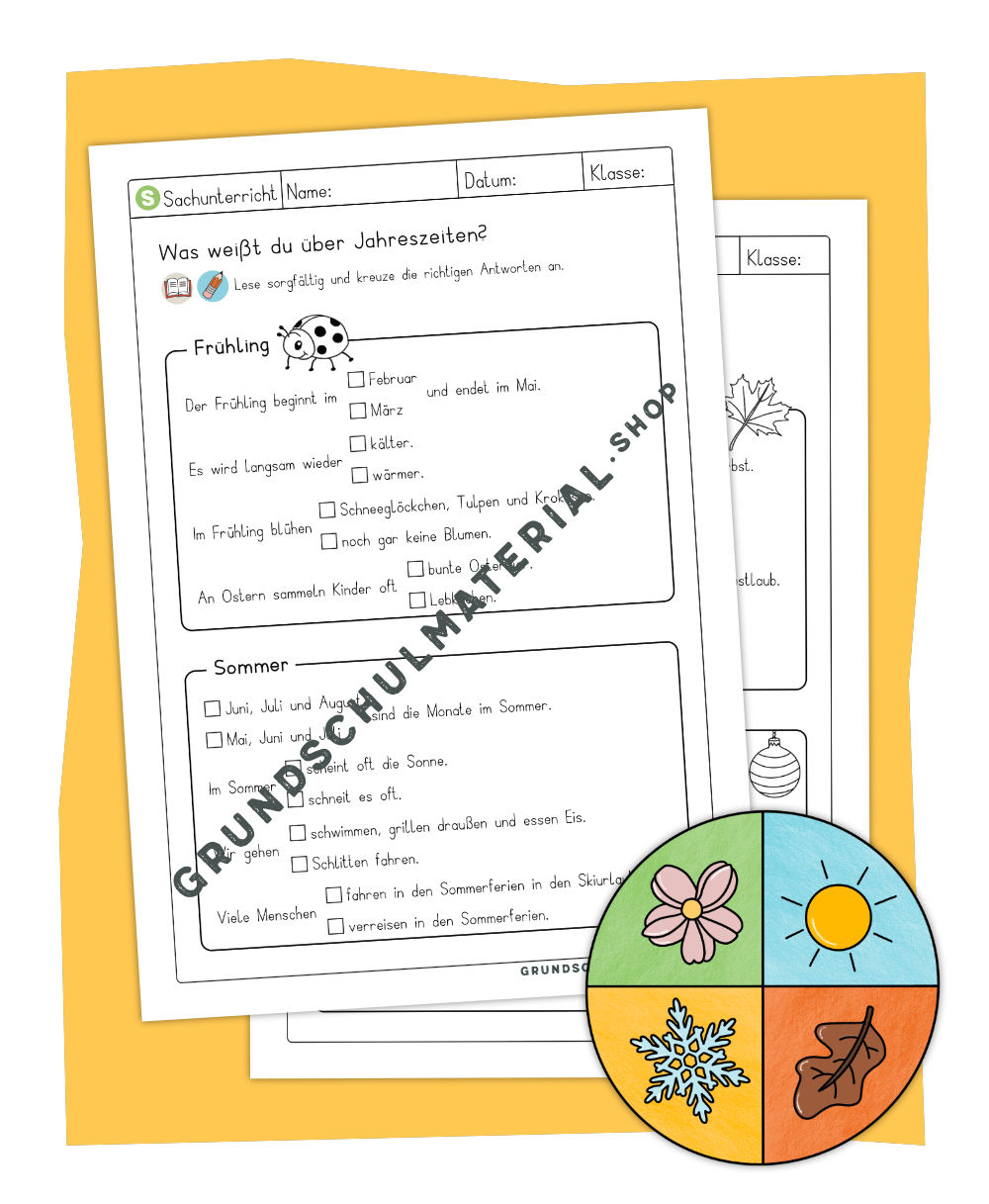 Jahreszeiten Quiz Grundschule / Sätze ergänzen