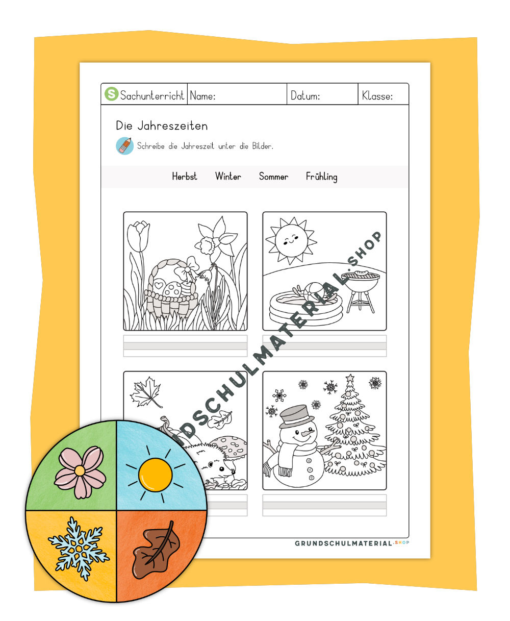 Jahreszeiten beschriften Arbeitsblatt